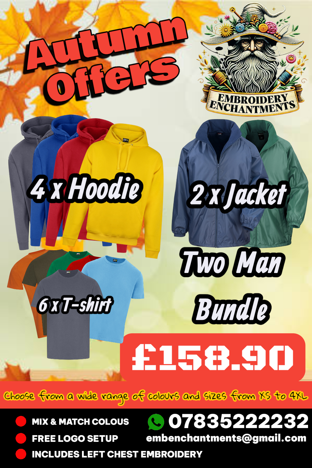 Autumn Saver – Two Man Bundle (6x T-Shirts, 4x Hoodies, 2x Softshell Jackets)