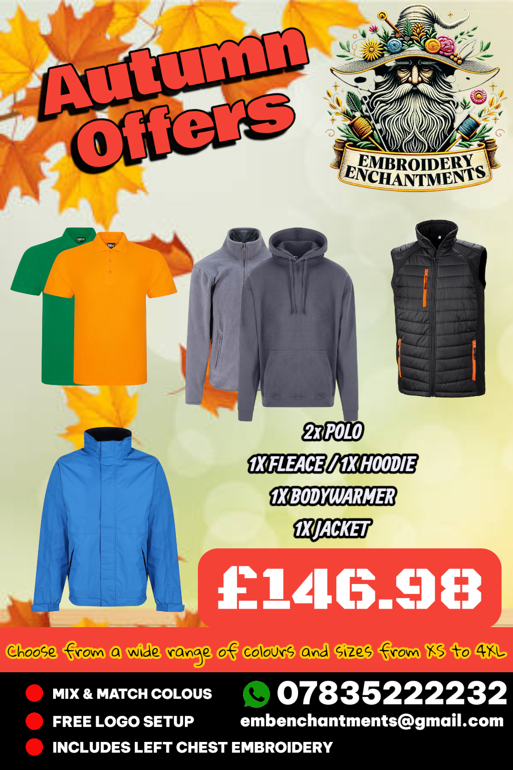 Autumn Saver – Pro Trade Package (2x Polos, 1x Hoodie, 1x Fleece, 1x Bodywarmer, 1x Jacket)
