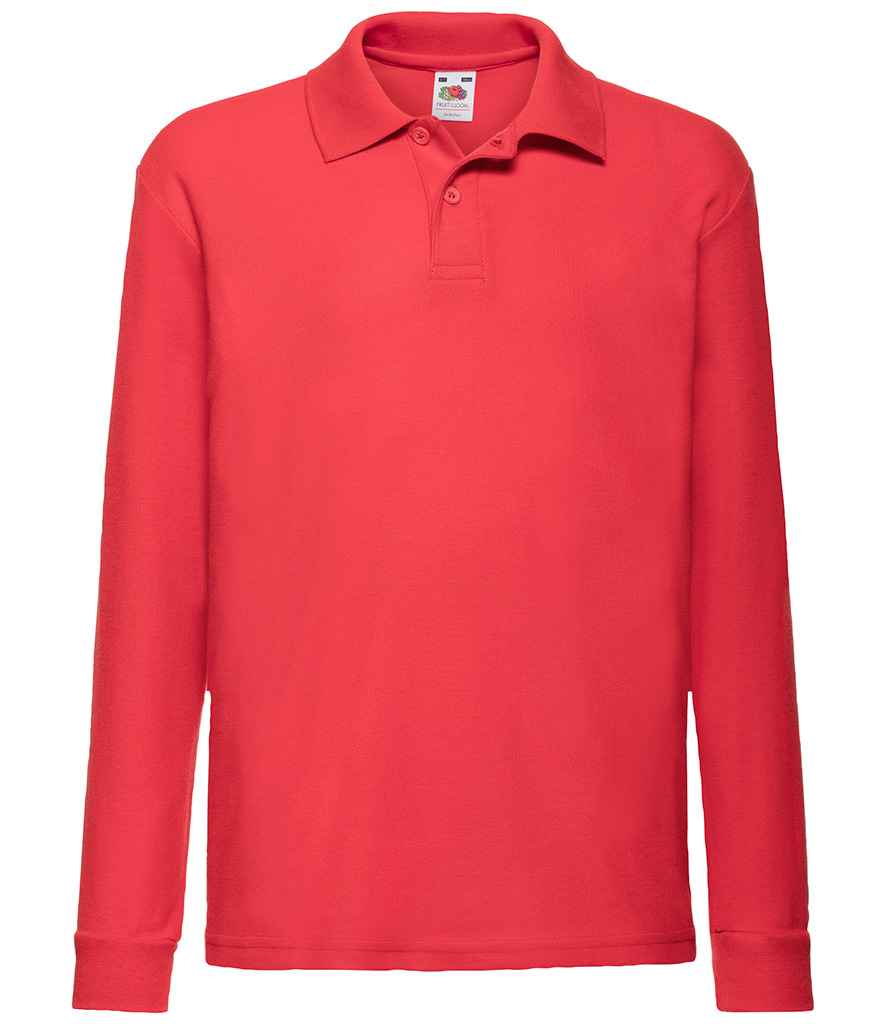 Fruit of the Loom Kids Long Sleeve Poly/Cotton Piqué Polo Shirt - Red