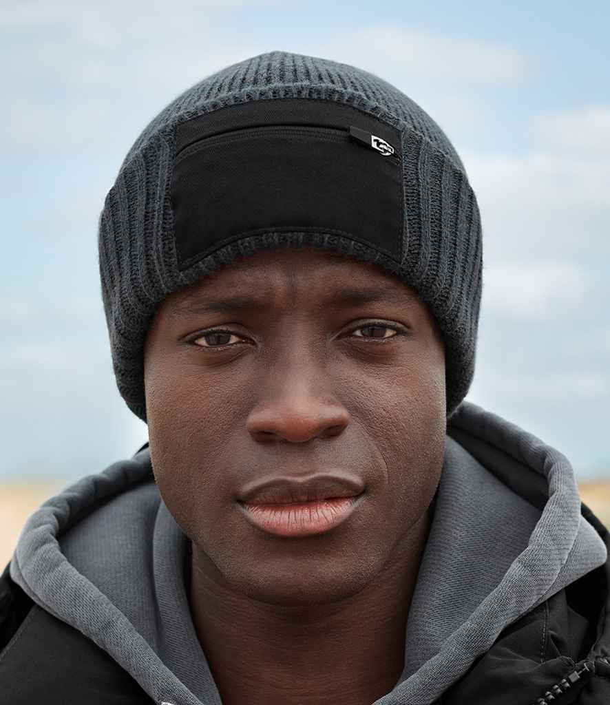 Beechfield Zip Patch Beanie - GP/BK