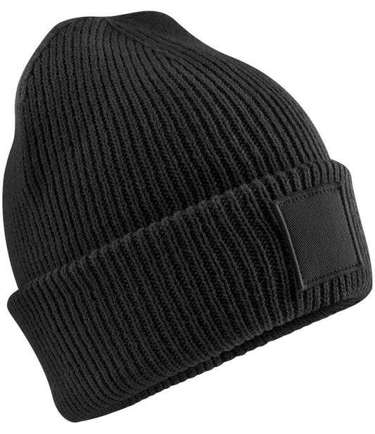 Beechfield Kids Deep Cuffed Tonal Patch Beanie - BLK