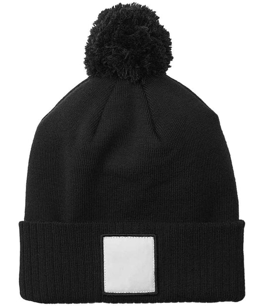 Beechfield Appliqué Patch Pom Beanie - BK/WH