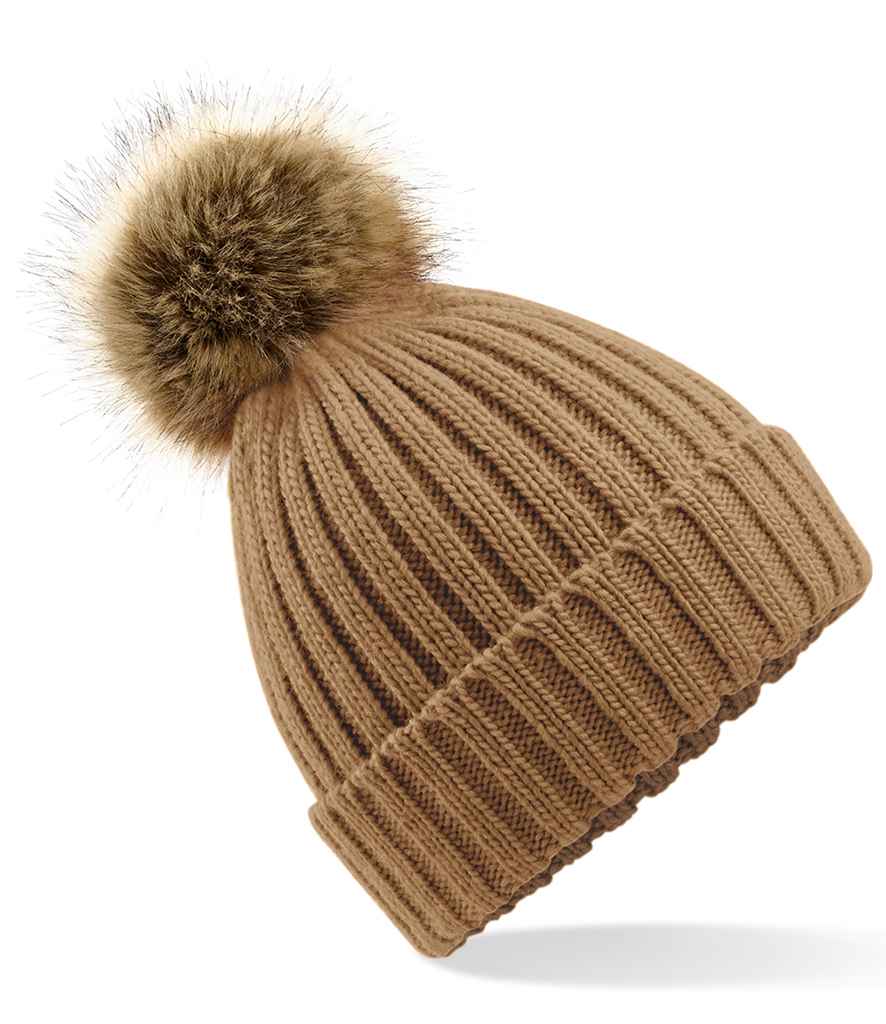 Beechfield Faux Fur Pop Pom Chunky Beanie - BIS