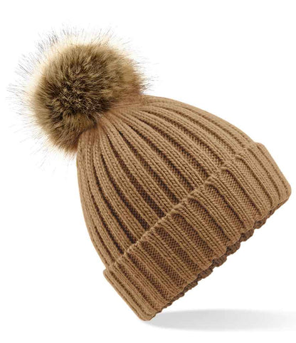 Beechfield Faux Fur Pop Pom Chunky Beanie - BIS