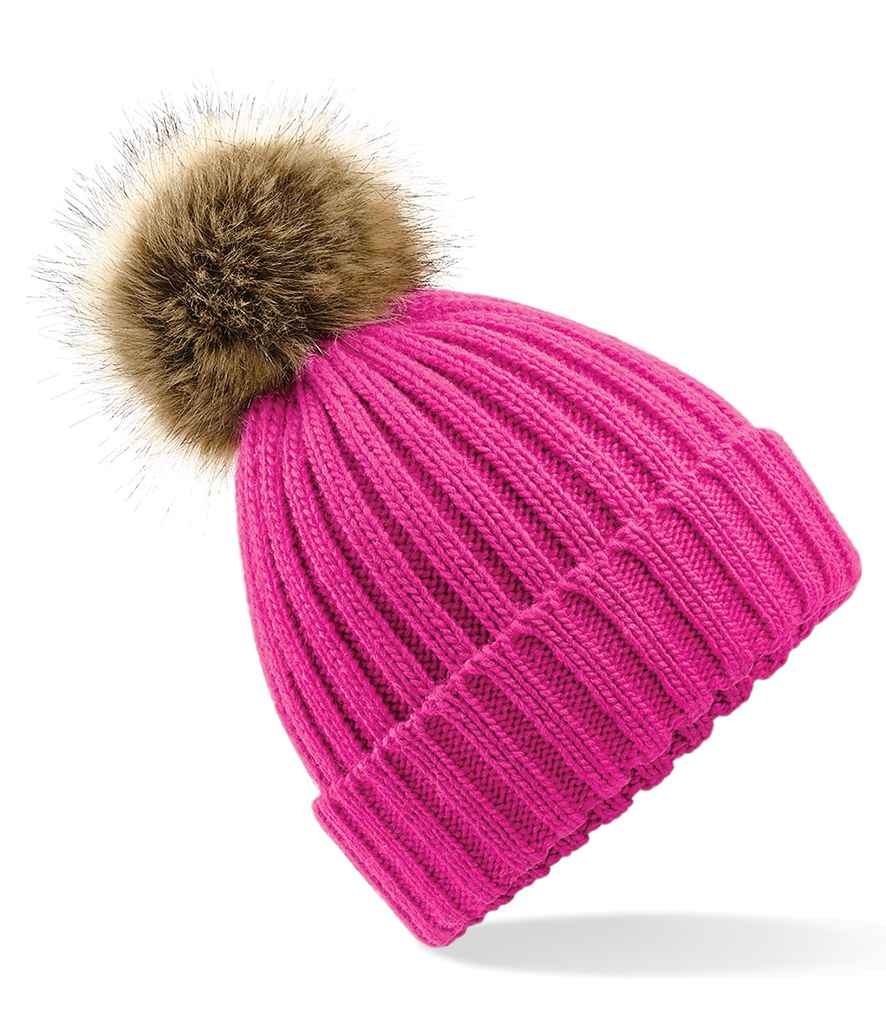 Beechfield Faux Fur Pop Pom Chunky Beanie - FUS