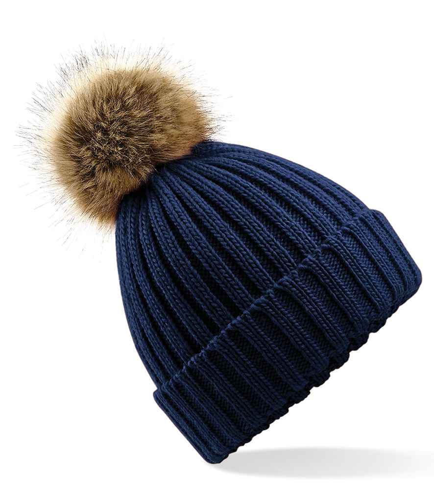 Beechfield Faux Fur Pop Pom Chunky Beanie - NAV