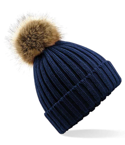 Beechfield Faux Fur Pop Pom Chunky Beanie - NAV