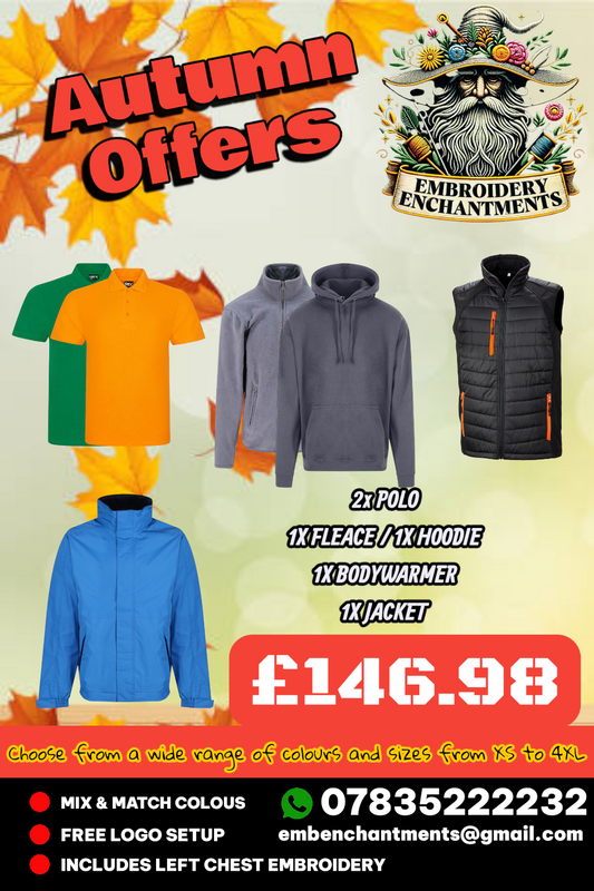 Autumn Saver – Pro Trade Package (2x Polos, 1x Hoodie, 1x Fleece, 1x Bodywarmer, 1x Jacket)