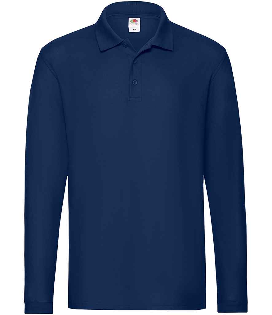 Fruit of the Loom Premium Long Sleeve Cotton Piqué Polo Shirt - Nav
