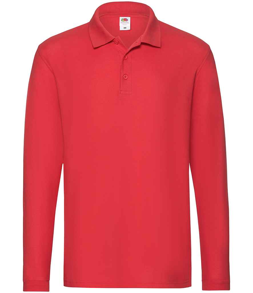 Fruit of the Loom Premium Long Sleeve Cotton Piqué Polo Shirt - Red