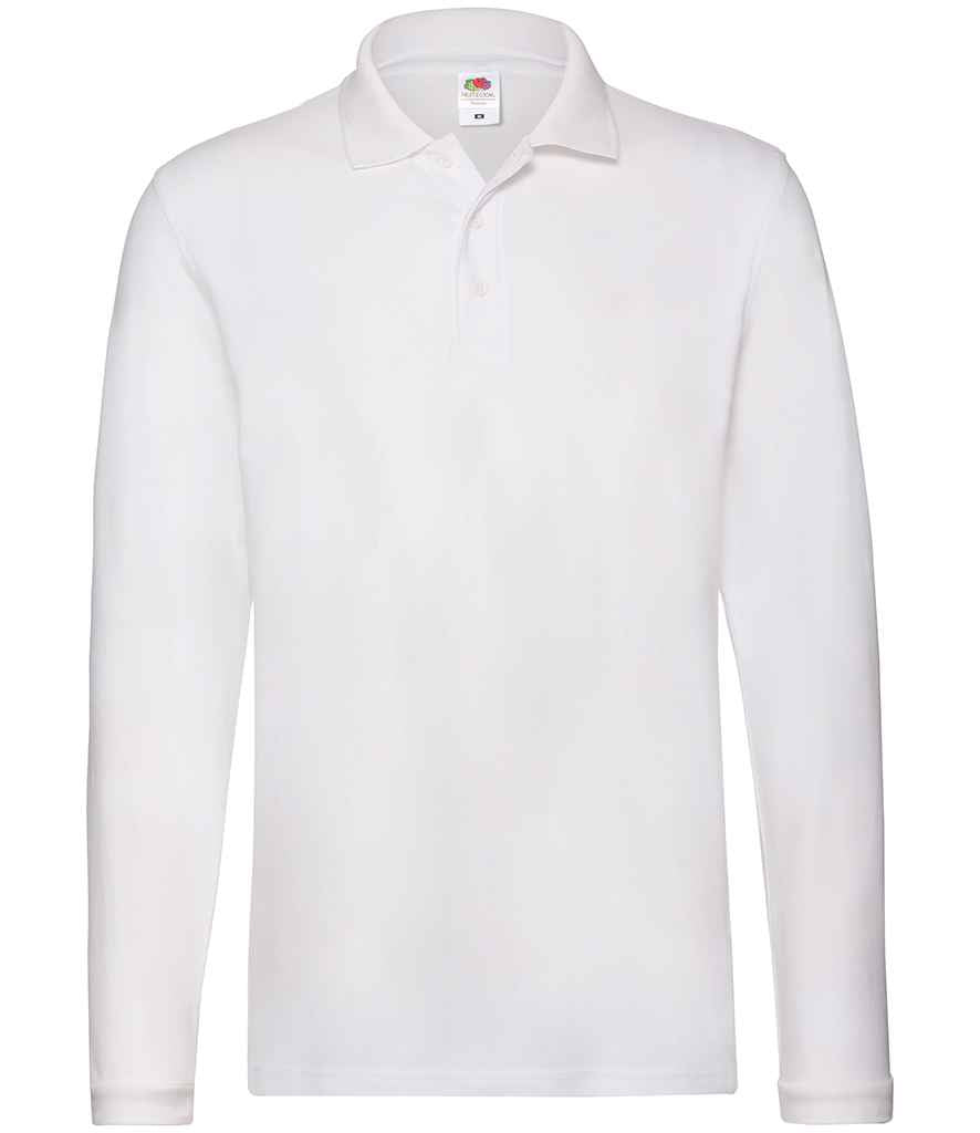 Fruit of the Loom Premium Long Sleeve Cotton Piqué Polo Shirt - Whi