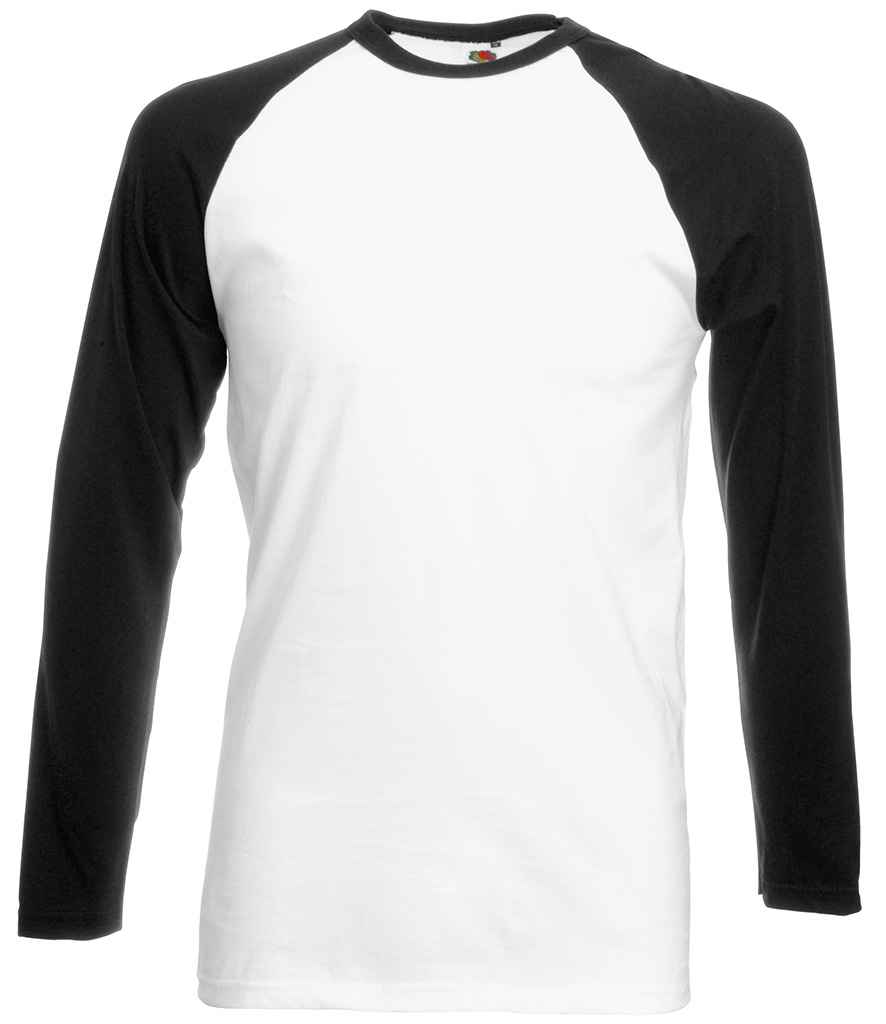 Fruit of the Loom Contrast Long Sleeve Baseball T-Shirt - Wh/Bk