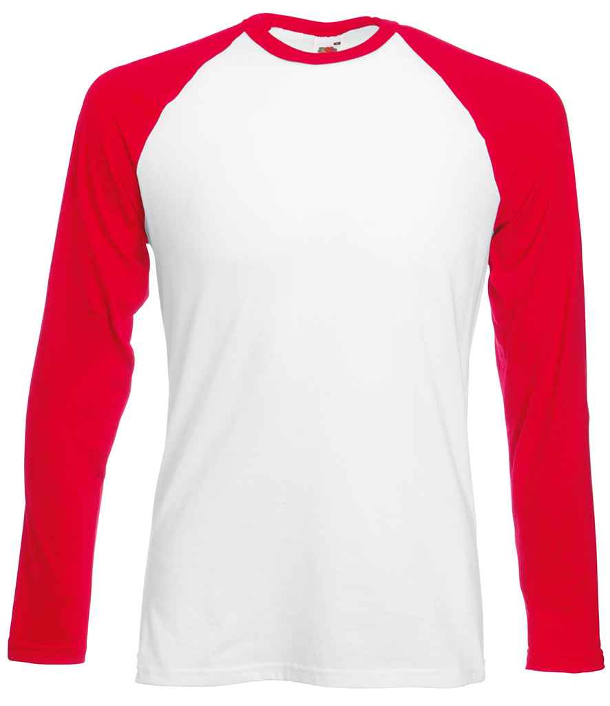 Fruit of the Loom Contrast Long Sleeve Baseball T-Shirt - Wh/Rd
