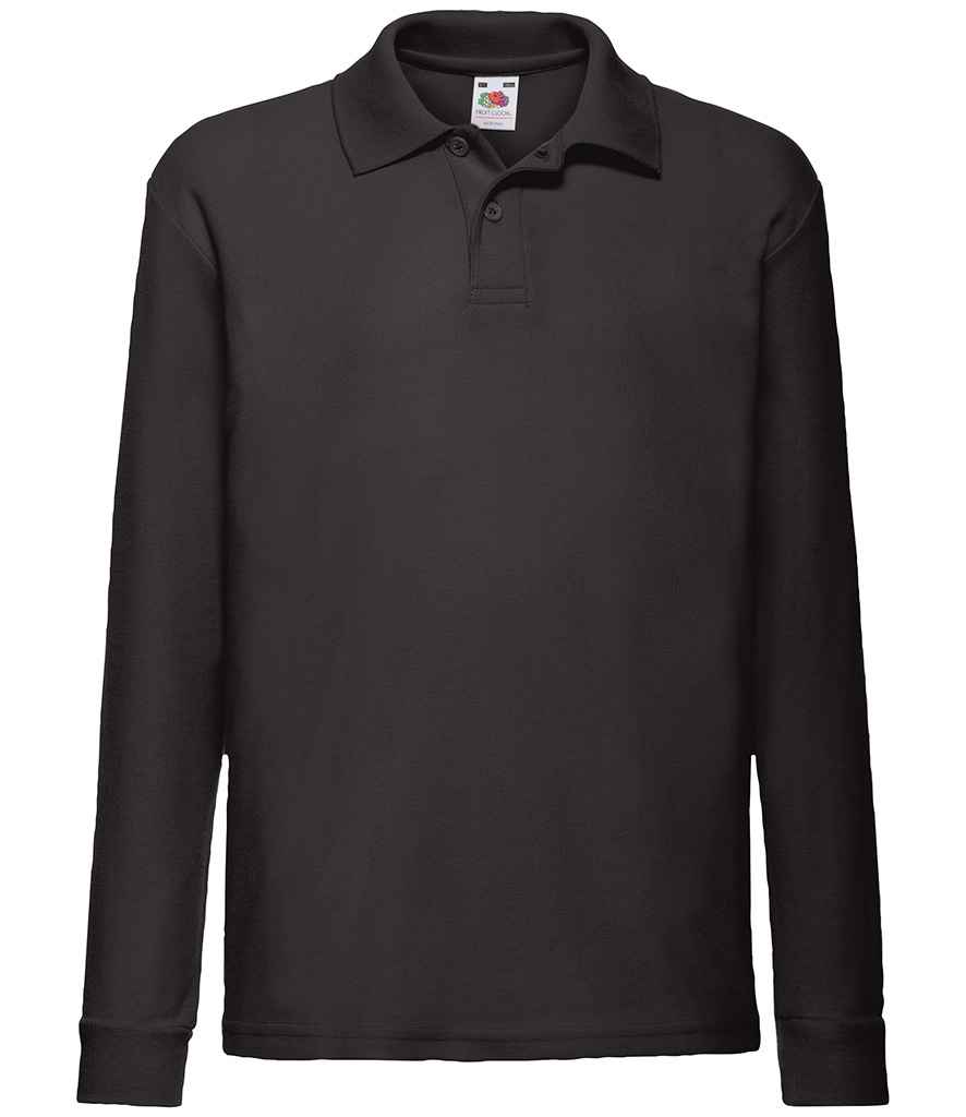 Fruit of the Loom Kids Long Sleeve Poly/Cotton Piqué Polo Shirt - Black