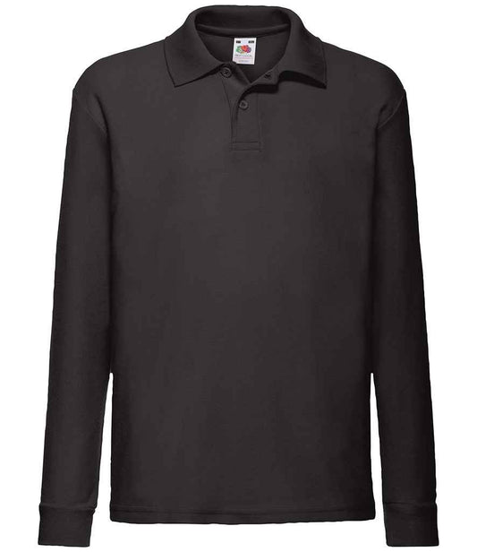 Fruit of the Loom Kids Long Sleeve Poly/Cotton Piqué Polo Shirt - Black
