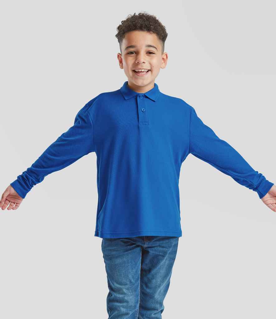 Fruit of the Loom Kids Long Sleeve Poly/Cotton Piqué Polo Shirt - Royal