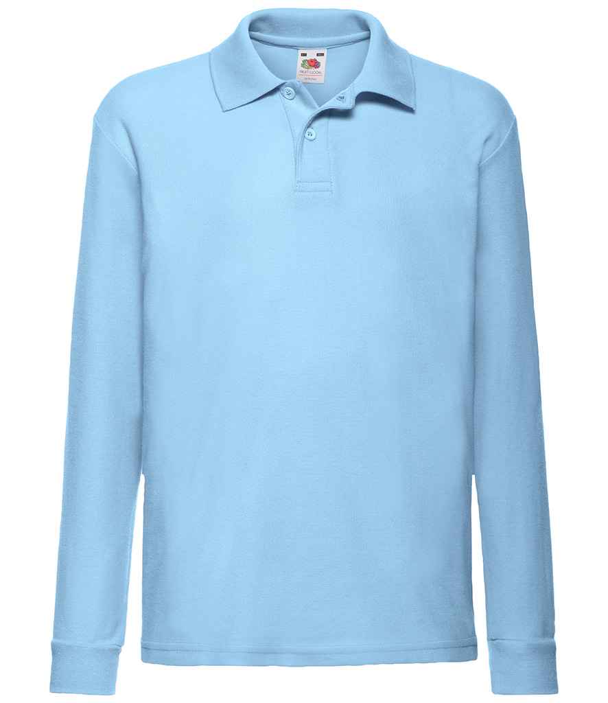 Fruit of the Loom Kids Long Sleeve Poly/Cotton Piqué Polo Shirt - Sky Blue