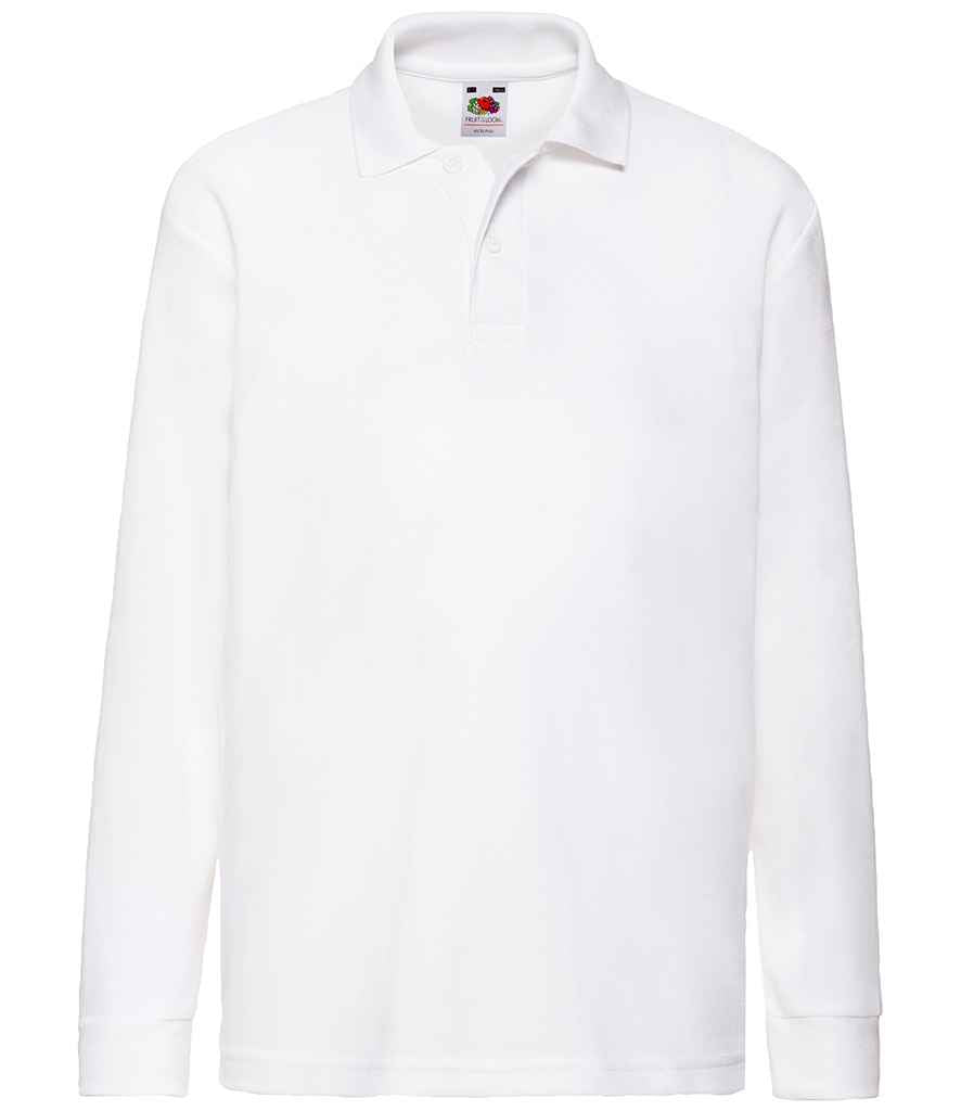 Fruit of the Loom Kids Long Sleeve Poly/Cotton Piqué Polo Shirt - Whi