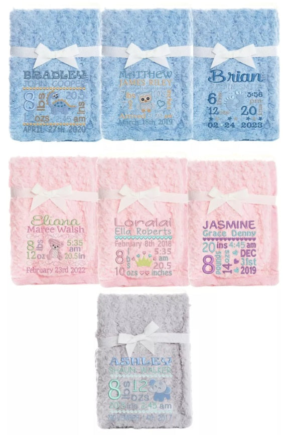 PERSONALISED BABY BLANKET EMBROIDERED SOFT BUBBLE BABY BOY GIRL GIFT NEW BORN
