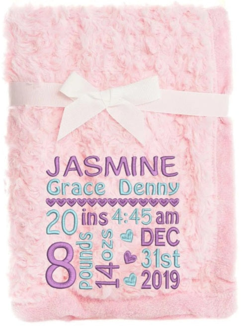 PERSONALISED BABY BLANKET EMBROIDERED SOFT BUBBLE BABY BOY GIRL GIFT NEW BORN